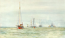 'cruisers and coal-hulks off Port Victoria' by W.L. Wyllie